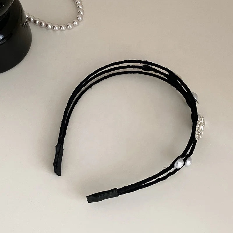 Women Hot Sale Solid Color Rhinestone Imitation Pearl Slim Hairband Fashion Chic Elegant Customized in Stock Headband Accessory