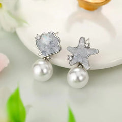 Elegant Imitation Pearl Sweet Cherry Fruits Drop Earrings for Girls Glitter Star Dainty Jewelry for Women Ladies Accessories