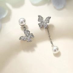 Elegant Simple Minimalistic Butterfly Drop Earrings for Girls Imitation Pearl Glitter Jewelry for Women Ladies Accessories