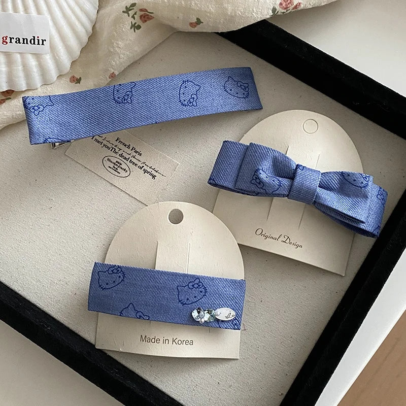 Blue Bowknot Barrette Cute Kitty Cat Hair Clips for Women Girls Elegant Sweet Fashion Hair Accessories Casual Hairwear Wholesale