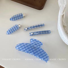 Hot Sale Blue Plaid Small Hair Clips Fashion Elegant Wholesale in Stock Alligator Bobby Pins Claws Set Accessories for Women Kid