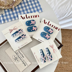 Kids Blue Bowknot Rhinestone Small Snap Clips Glitter Sweet Cute Fashion Wholesale in Stock Hairpins Accessories for Children