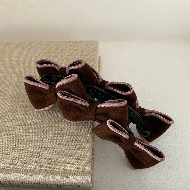 Fashion Simple Bowknot Vintage Hair Clips for Girls Autumn Winter Elegant Banana Clips for Women Ladies Hair Accessories Chic