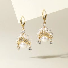 Vintage Chinese Style Art Deco Imitation Pearl Drop Earrings for Girls Elegant Sweet Jewelry for Women Ladies Accessories