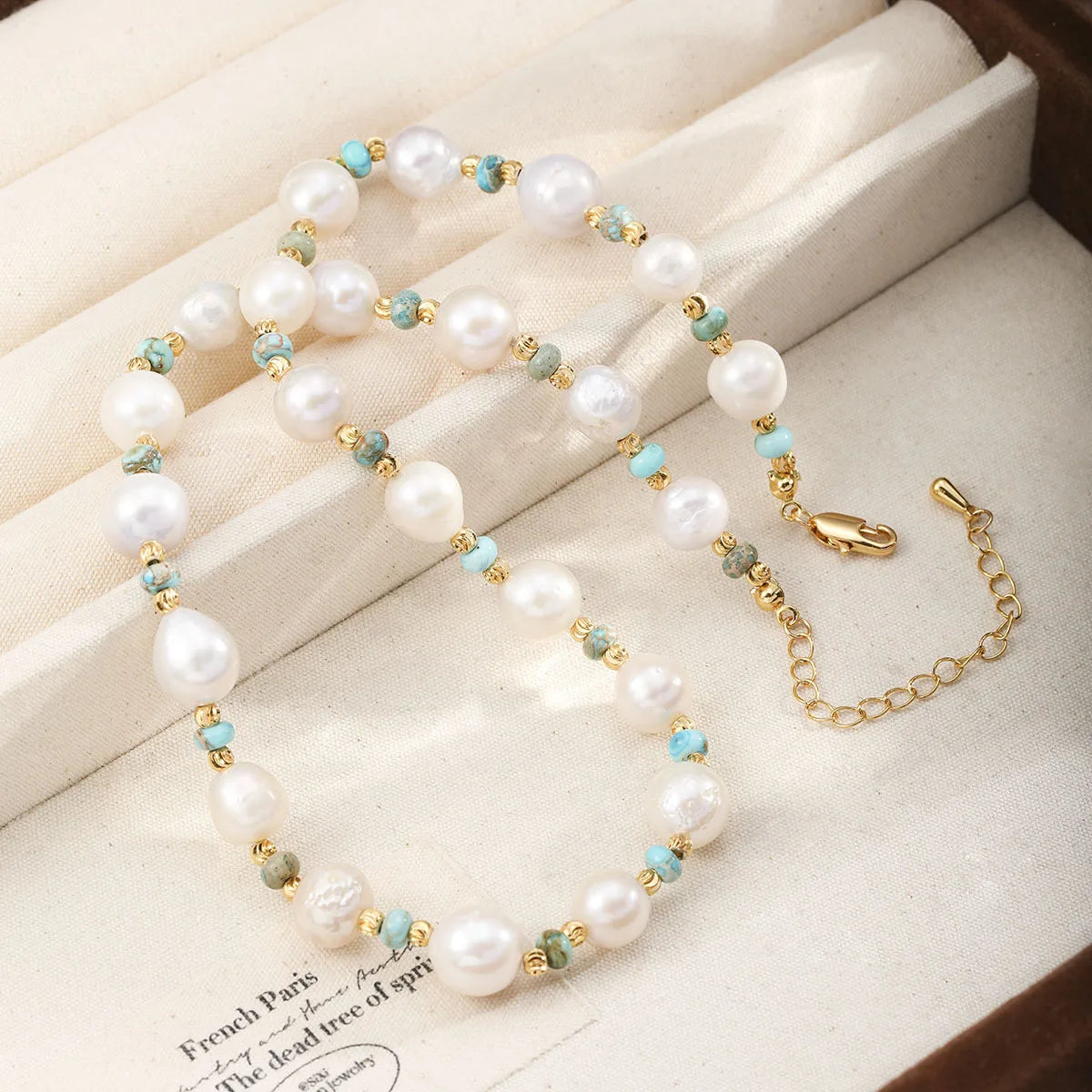 Fashion Freshwater Pearl Natural Turquoise Copper Necklaces for Girls Elegant Jewelry for Women Ladies Wholesale China Factory