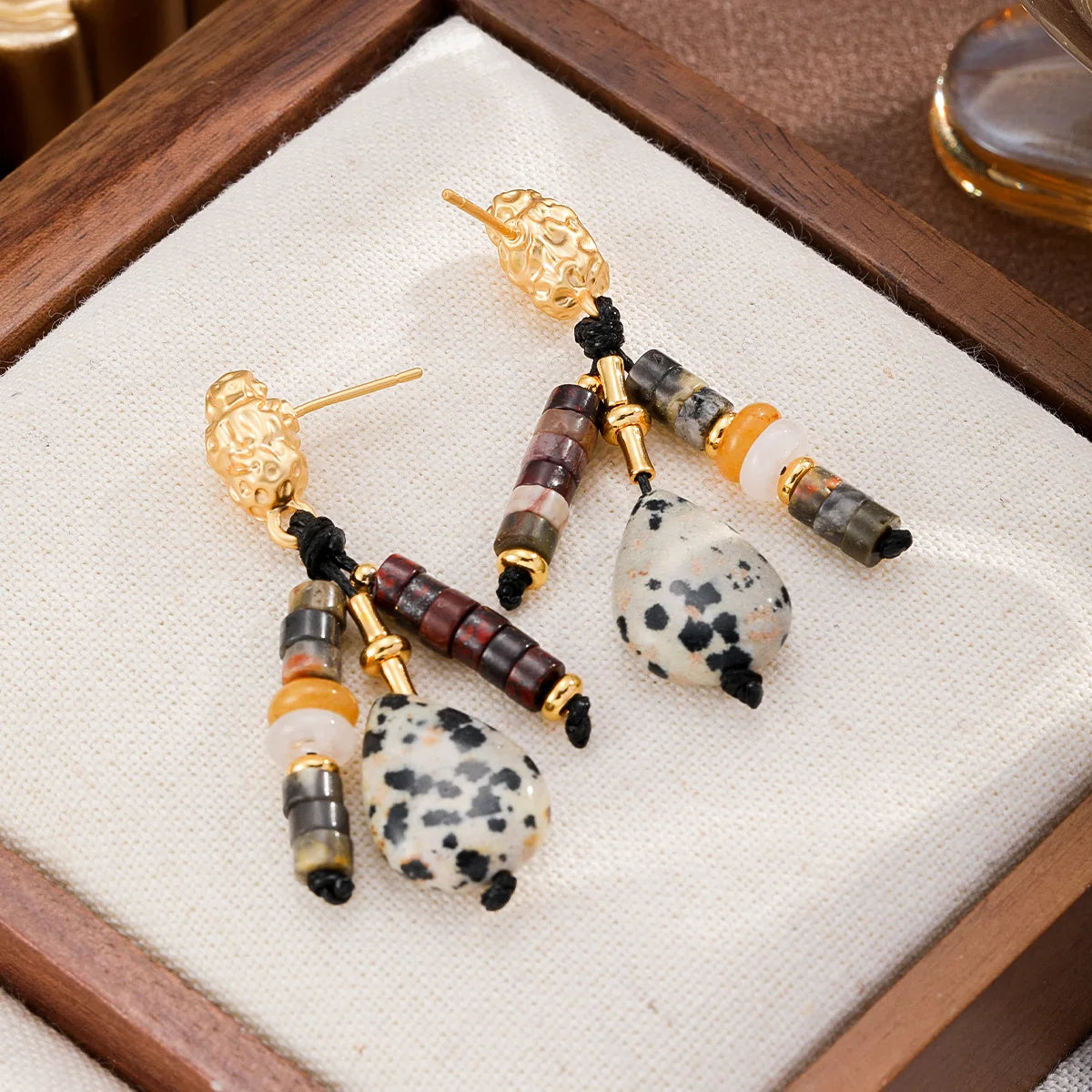 Female Dotted Stone 18k Gold-plated Necklace Picasso Separated Beads Drop Earring Charms Fashion in Stock Causal Jewelry Sets