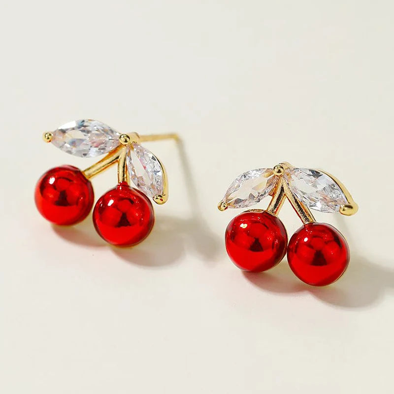 Luxury Glamorous Glitter Butterfly Fruits Cherry Stud Earrings for Girls Sweet Flower Floral Jewelry for Women Lady Accessories