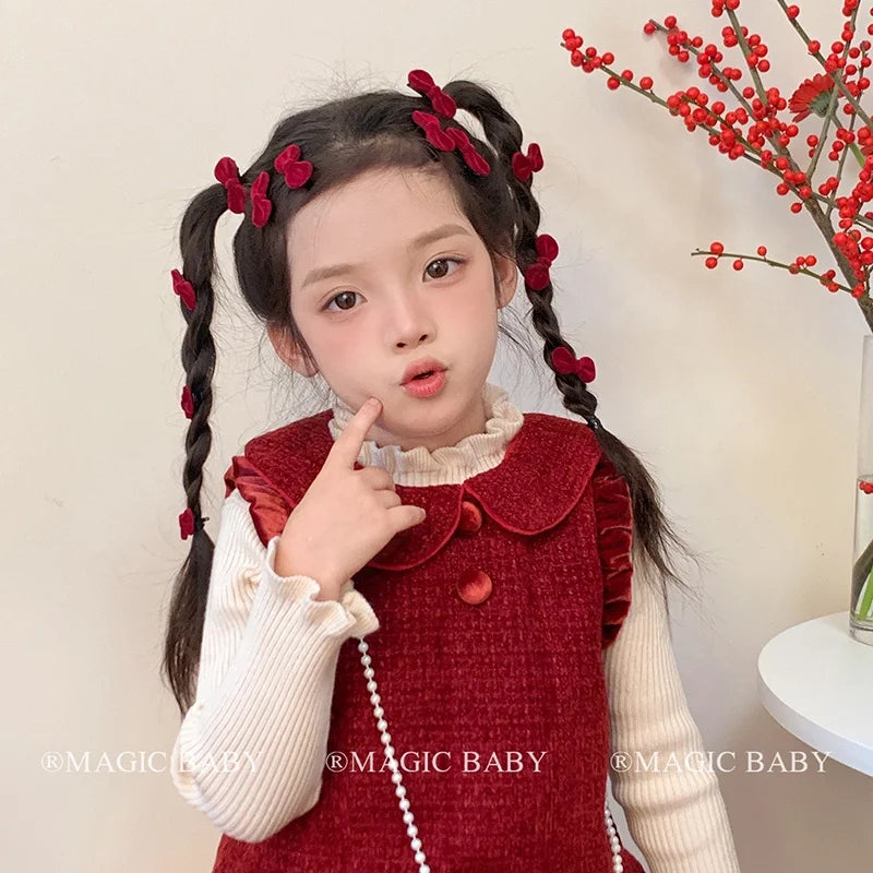Fashion New Year Velvet Bowknot Hair Clips for Baby Girls Chic Classic Alligators for Kids Children Hair Accessories in Stock
