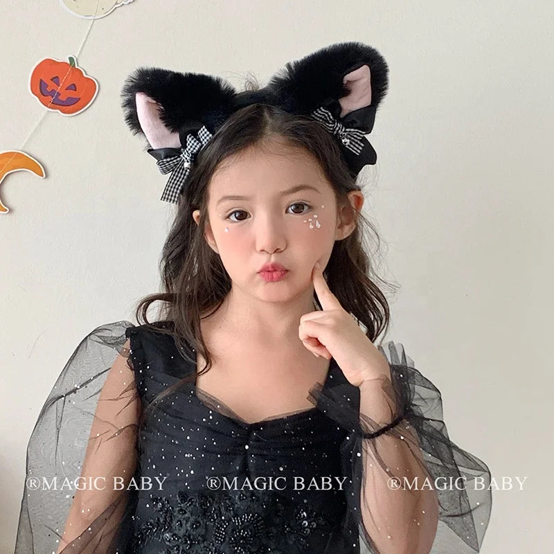 Halloween Black Cat Headband for Kids Cute Kitten Hairband Children Costume Party Hair Accessories Spooky Fun Trick or Treat