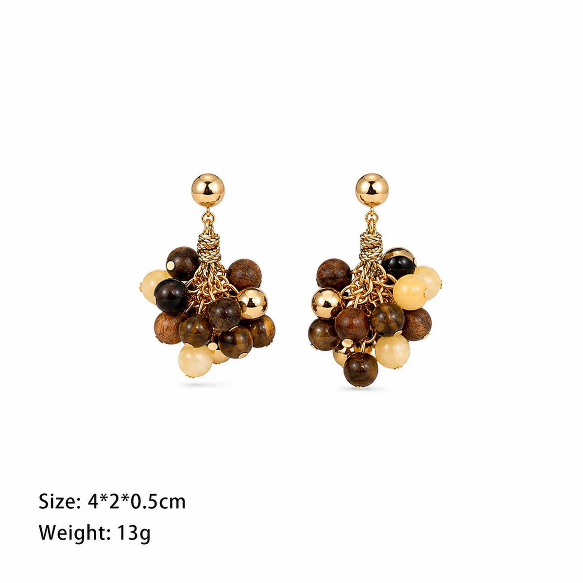 Fashion Tiger Eye Stone Natural Stone S925 Silver Drop Earrings for Girls Elegant Boho Jewelry for Women Ladies 18k Gold Plated