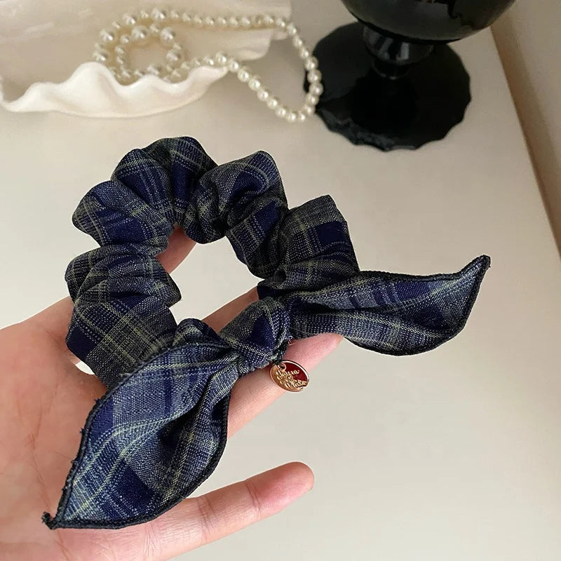 Simple Minimalistic Bowknot Fashion Scrunchies for Girls Plaid Elegant Hair Ties for Women Ladies Hair Accessories in Stock