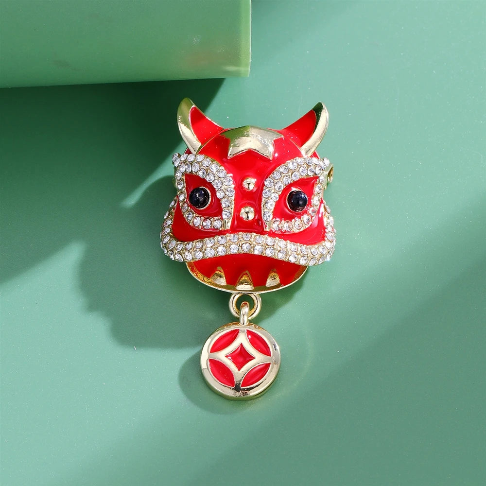 Fashion Animals Chinese Lion Dance Brooches for Girls Trendy Vintage Retro Pins Jewelry for Women Ladies Accessories Wholesale