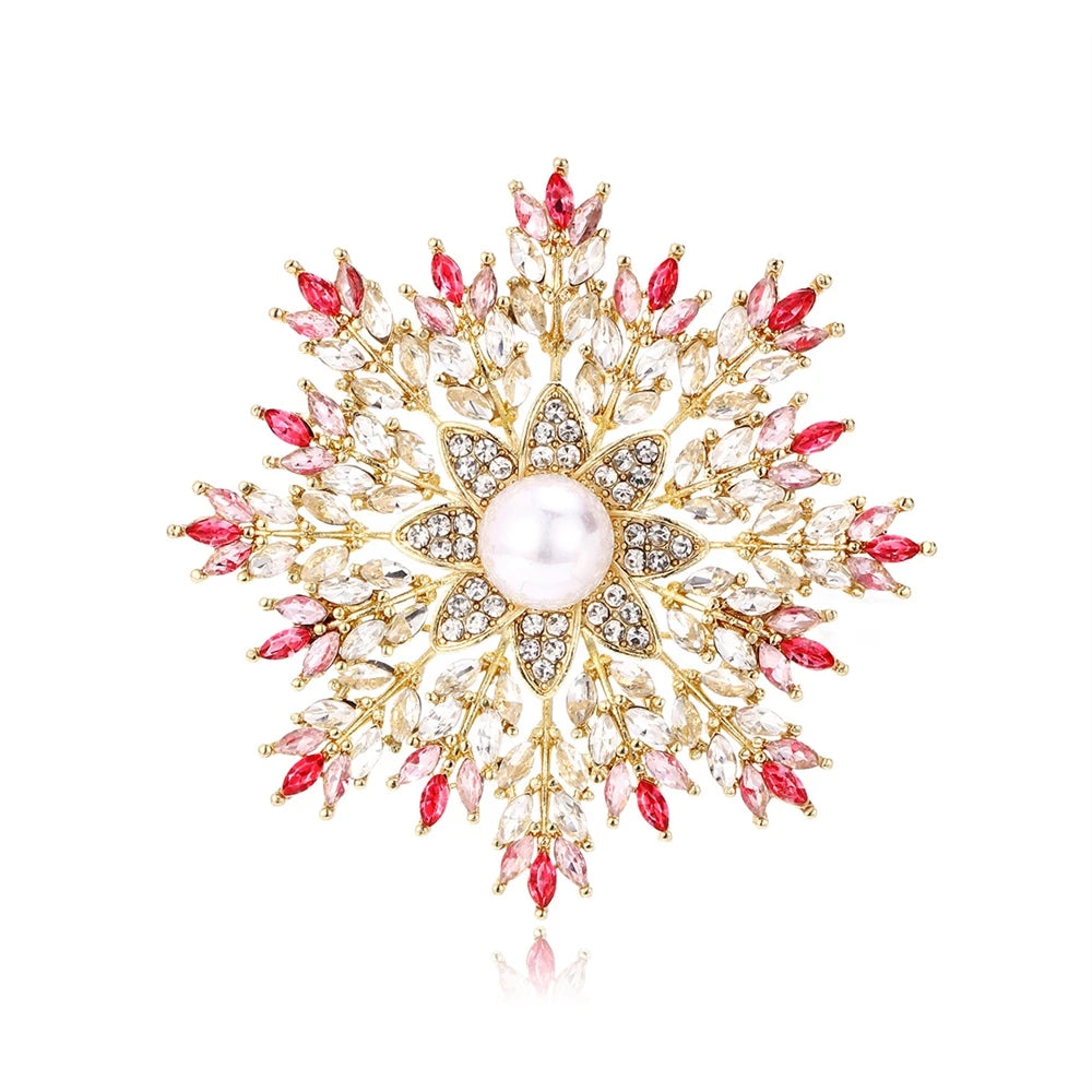 Fashion Sunflower Snow Flake Glitter Brooches for Girls Sparking Luxury Elegant Pins Jewelry for Women Ladies Accessories