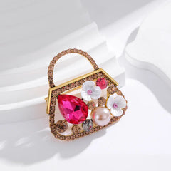 Fashion Elegant Sweet Bags Trendy Stylish Brooches for Girls Cute Rhinestone Glitter Pins Jewelry for Women Ladies Accessories