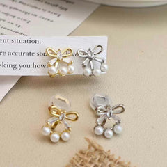 Women Bow Imitation Pearl Decorative Mini Clip-on Earring Charms Trendy Fashion Dainty Wholesale Jewelry Accessories for Daily