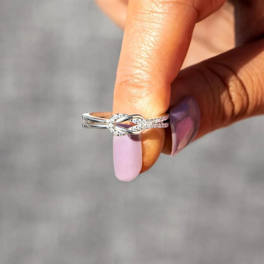 Women's Knot Open Rings Adjustable Minimalist Band With Cubic Zirconia Ring Sweet Cute Elegant Fashion Jewelry Gift Wholesale