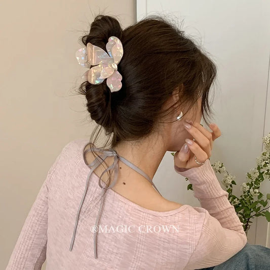 2025 Hot Sale Women's Hair Claws Acetate Flower Shape Sweet Rhinestone Decorative Creative Design Hair Clips Accessory for Daily