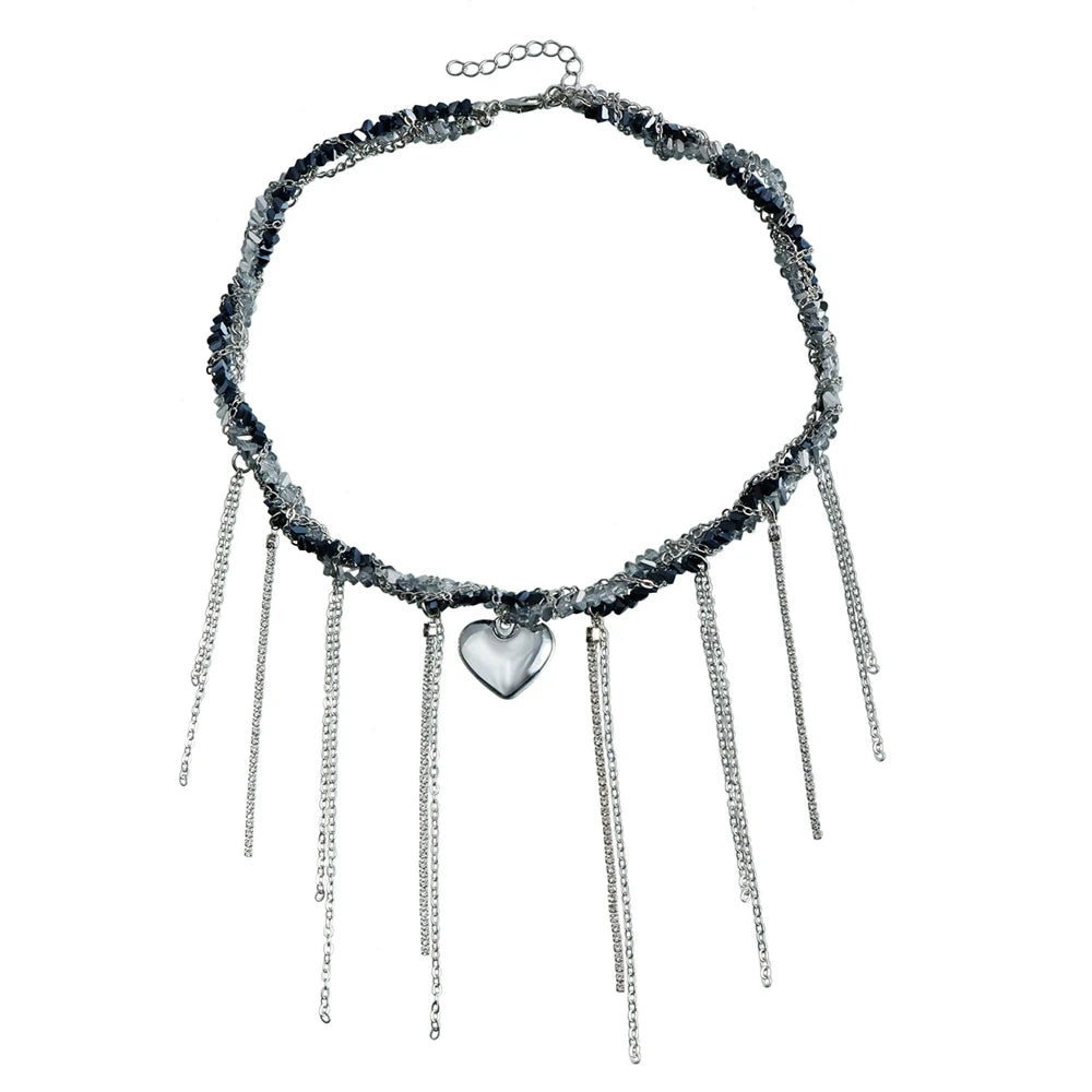 Fashion Heart Shaped Tassel Trendy Necklaces for Girls Trendy Sweet Dainty Glamorous Jewellry for Women Ladies Accessories