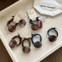 Fashion French Style Button Plaid Scrunchies for Baby Girls High Elastic Hair Ties for Kids Children Hair Accessories in Stock