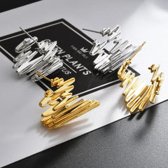 Fashion Gold Silver Plated Abstract Zigzag Line Hoop Earrings Women Irregular Geometric Textured Wavy Statement Ear Jewelry Bulk