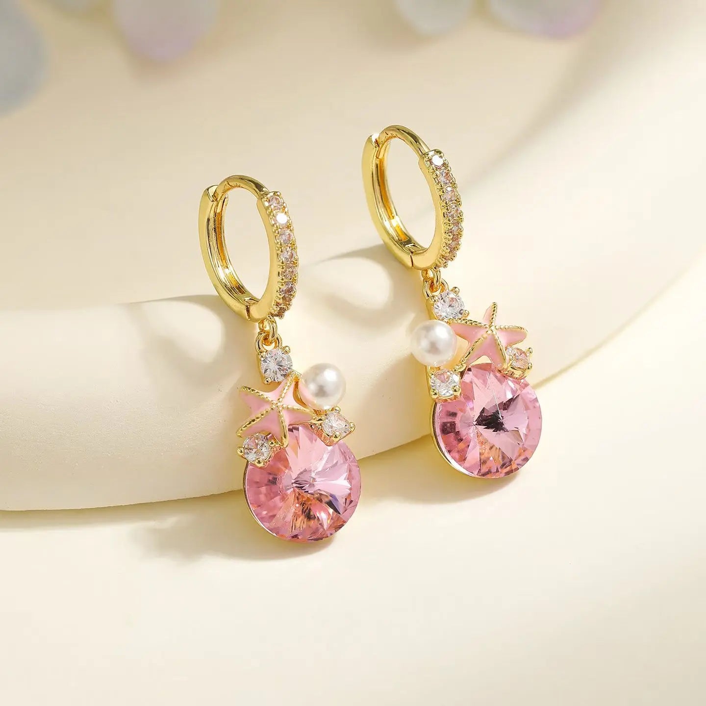 Glitter Rhinestone Star Flower Drop Earrings for Girls Fashion Simple Ocean Jewelry for Women Lady Accessories Chinese Supplier
