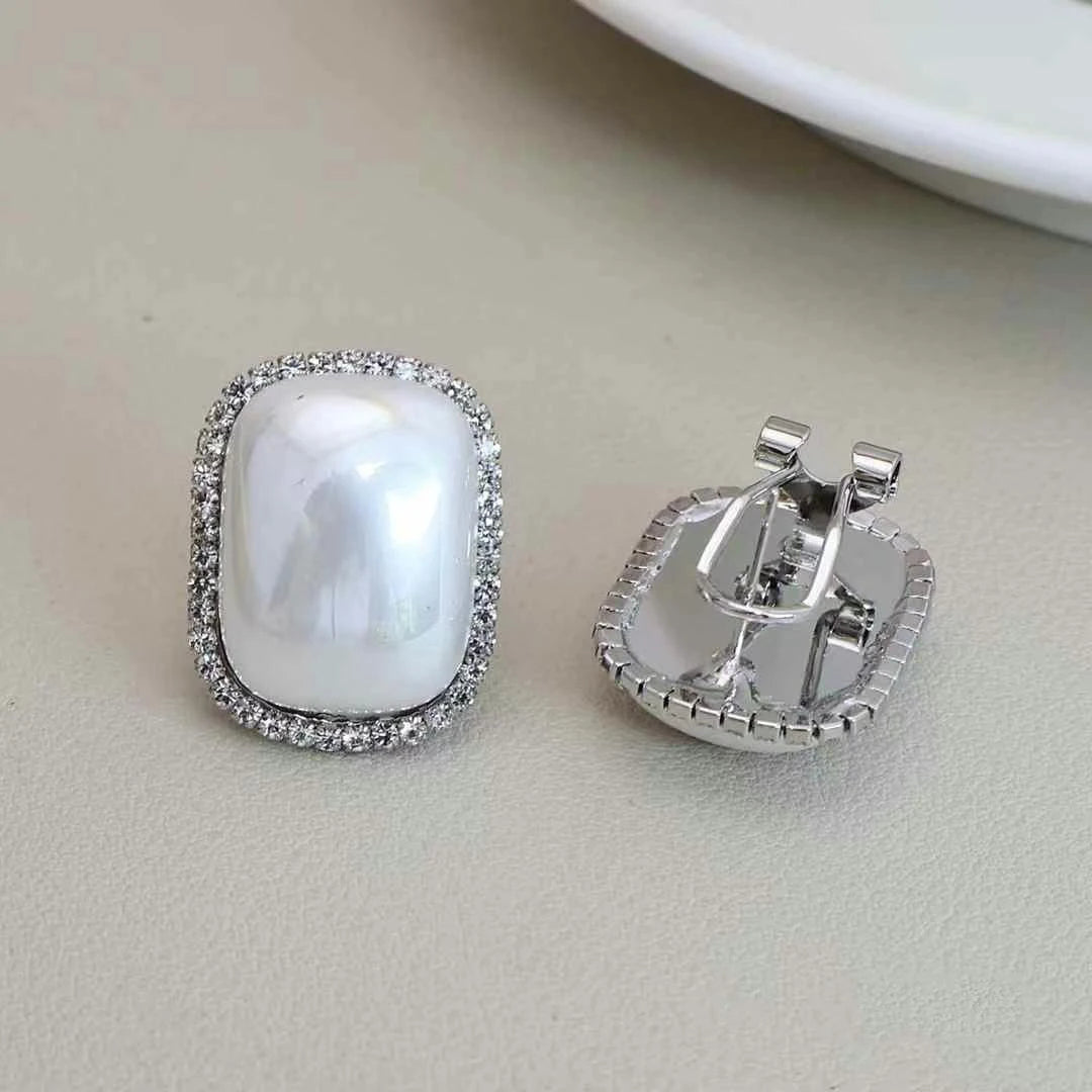 Elegant Imitation Pearl Graceful Stud Earrings for Girls Simple Glitter Luxury Jewellry for Women Ladies Accessories Art Deco