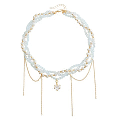 Fashion Glitter Bead Heart Shaped Link Glitter Necklaces for Girls Sweet Cute Glamorous Jewelry for Women Ladies Accessories