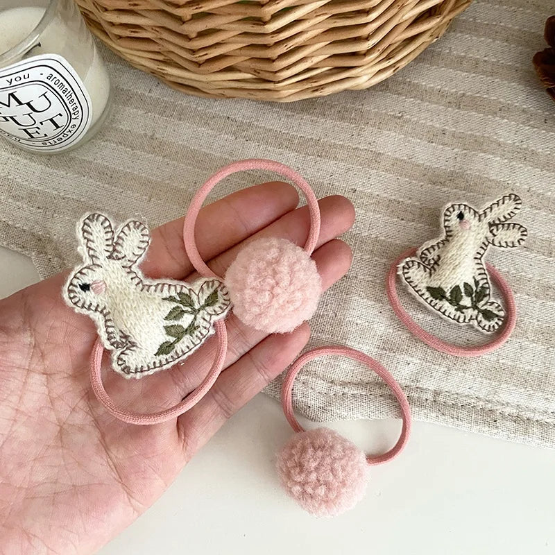 Sweet Cute Rabbit Animals Bunny Scrunchies for Baby Girls Fashion Princess Style Hair Ties for Kids Children HAir Accessories