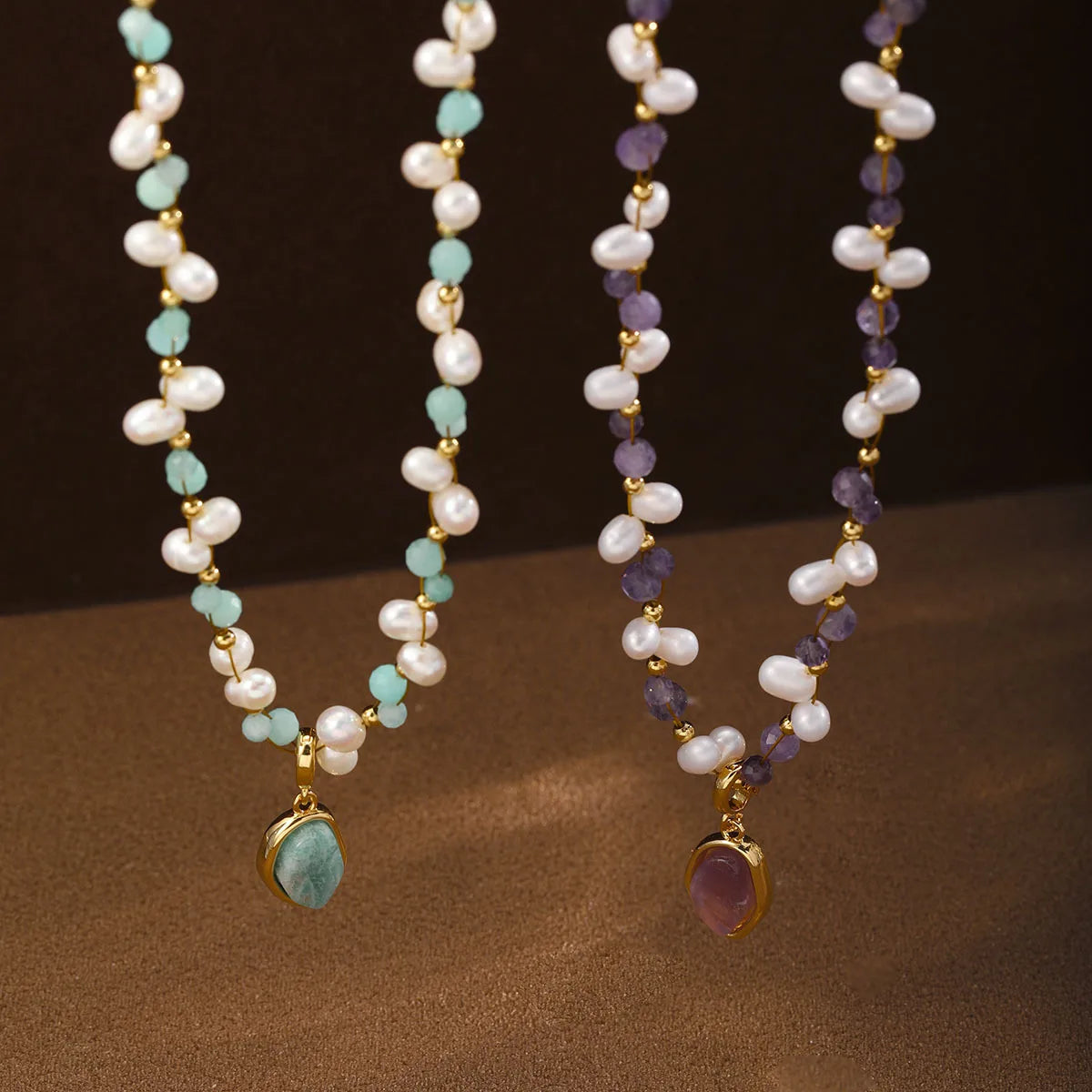 Fashion Natural Stone Amazonite Stone Freshwater Pearl Necklaces for Girls Elegant Jewelry for Women Ladies Wholesale Bulk
