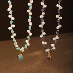 Fashion Natural Stone Amazonite Stone Freshwater Pearl Necklaces for Girls Elegant Jewelry for Women Ladies Wholesale Bulk
