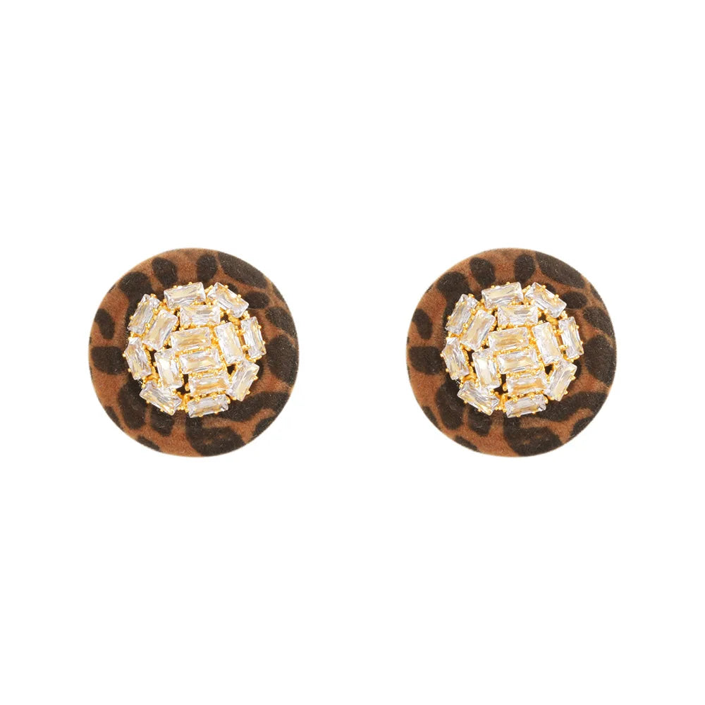 Retro Geometric Round Earrings Leopard Print Set with Zircon Stud Earrings Fashionable Elegant Luxury High-End Ear Jewelry Women