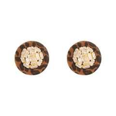 Retro Geometric Round Earrings Leopard Print Set with Zircon Stud Earrings Fashionable Elegant Luxury High-End Ear Jewelry Women