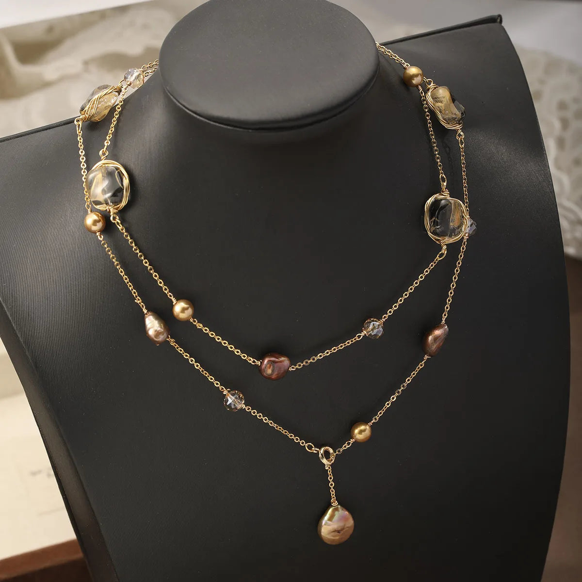 Female Vintage Elegant Glass Glaze Baroque Pearl Necklace Low MOQ in Stock Fashion Trendy Jewelry for Women Daily Party Use