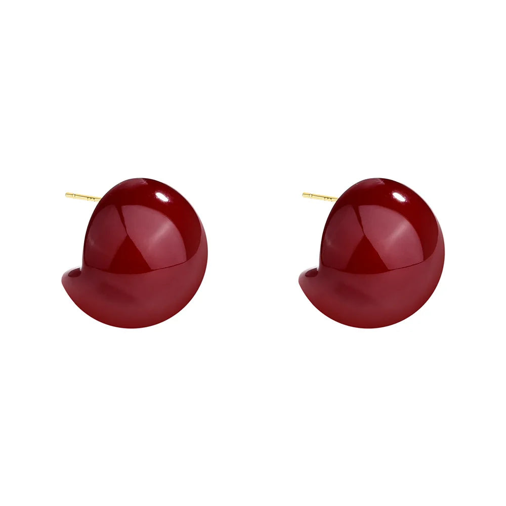 Retro Women's Earrings Stud Wine Red Imitation Pearl Ball Earrings Fashionable Elegant Light Luxury Fashion Wholesale Jewelry