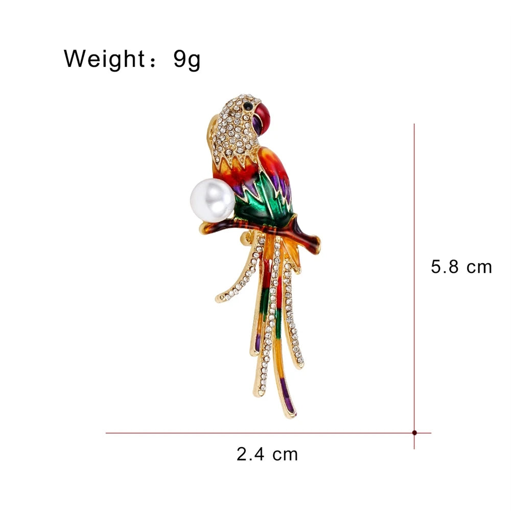 Fashionable Trendy Glitter Rhinestone Imitation Pearl Birds Brooches for Girls Parrot Pins Jewelry for Women Ladies Accessories