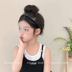 Kids Solid Color Bowknot Wide Headbands Trendy Beauty Cool Wholesale in Stock Hairbands Accessories for Children Daily School