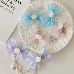 Lustrous Bowknot Imitation Pearl Hair Clips Elegant Princess Hair Accessories for Baby Girls Kids Plastic Fabric Sea Alligators
