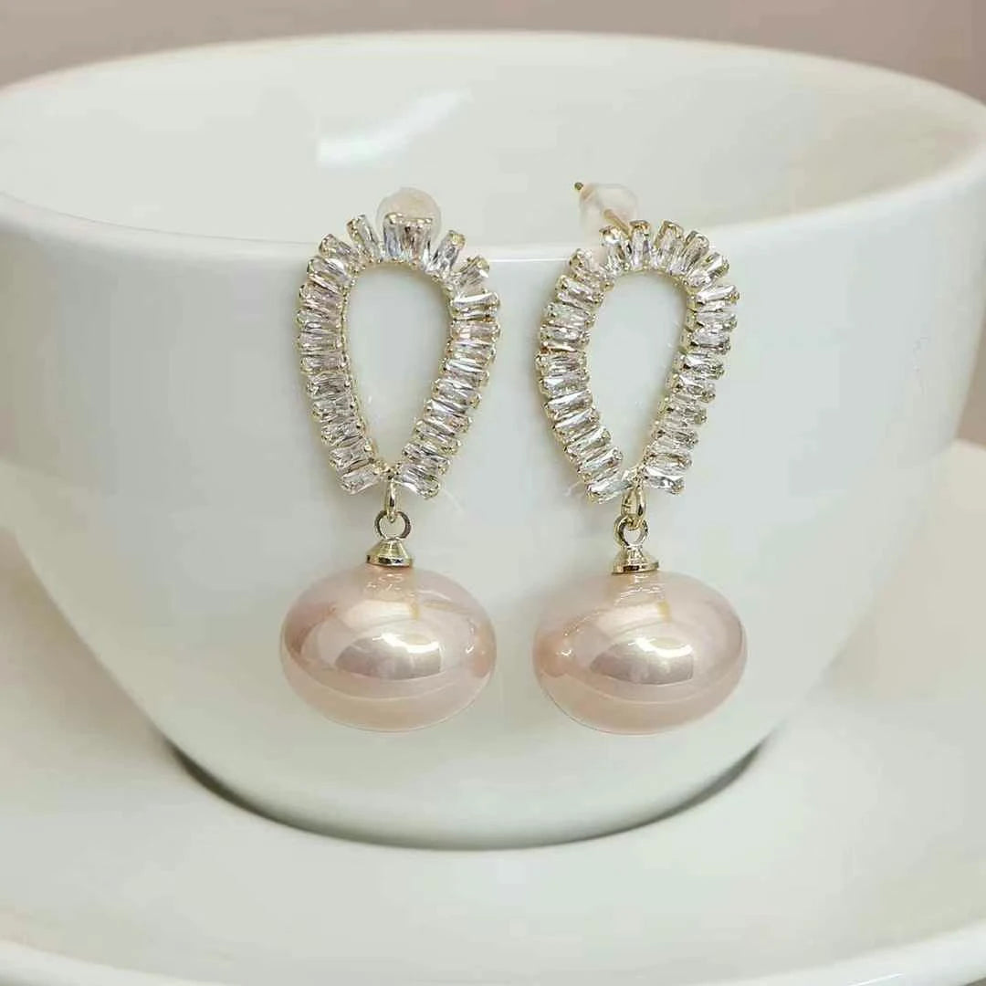 Women Hot Sale Imitation Pearl Rhinestone Drop Earring Fashion Sparking Luxurious High Quality Bulk Jewelry Accessory for Daily