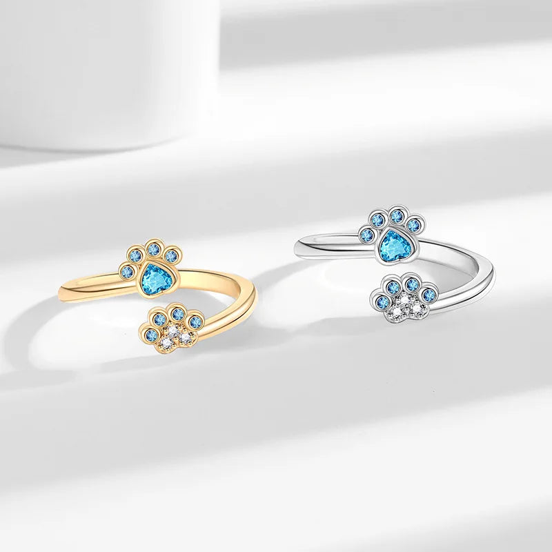 New Cute Pet Paw Print Rings Women's Fashionable Colored Zircon Ring Customizable Gift Jewelry Accessories Hot Mujer Wholesale