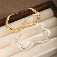 Fashion Copper 18K Gold Plated S925 Silver Imitation Pearl Hoop Earrings for Girls Trendy Jewelry for Women Ladies Wholesale