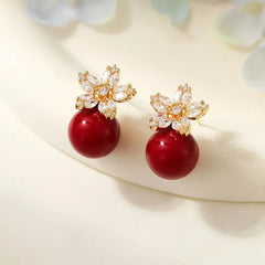 Elegant Sweet Flowers Solid Color Red Drop Earrings for Girls Dainty Minimalistic Jewelry for Women Ladies Accessories Chic