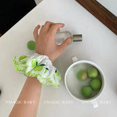 Sweet Cute Green Apple Fashion Scrunchies Elegant Hair Ties for Baby Girls Kids and Teenagers Green Fruit Accessories