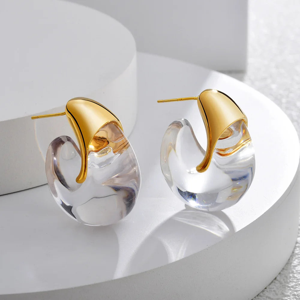 Transparent Geometric Earrings Curved Hook Resin Ear Studs Statement Chunky Light Luxury European American Accessories Wholesale