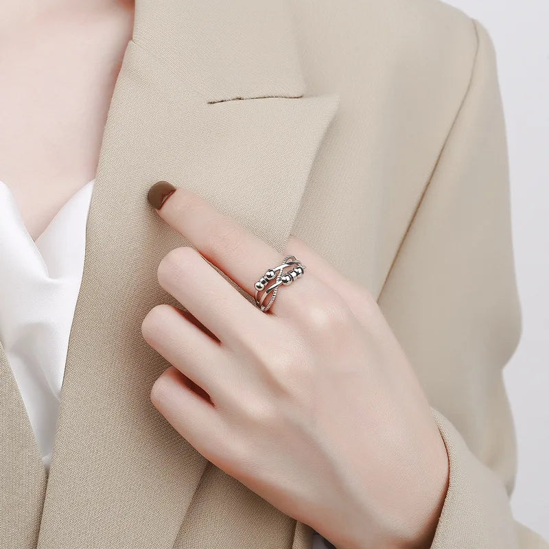 Double-layer Bead Open Rings Women Adjustable Geometric Minimalist Stackable Band Modern Fashion Jewelry Gift Accessories Bulk