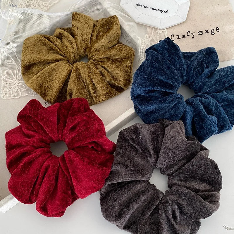 Women Solid Color Velvet X-Large Thick Thin Hair Scrunchies Fashion Vintage Elegant Bulk Order in Stock Hair Ties Accessories