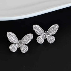 Ladies Silver Butterfly Small Rhinestone Stud Earring Sparking Fashion Chic Simple Elegant Bulk Jewelry Accessories for Causal