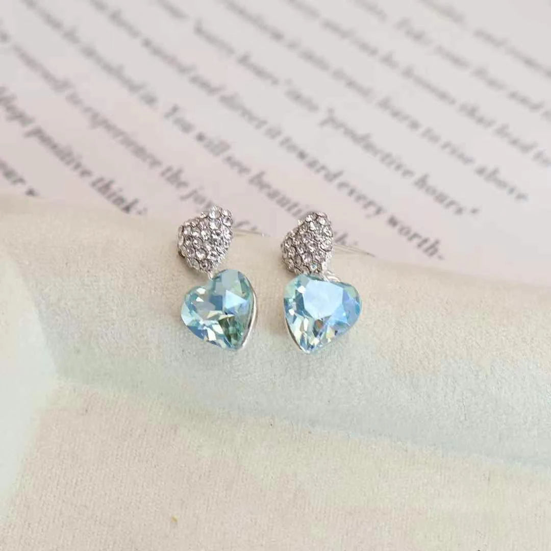 Glitter Heart Shaped Rhinestone Elegant Stud Earrings for Girls Sweet Cute Trendy Stylish Jewelry for Women Ladies Accessories
