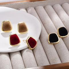 Women's Fashionable Flocking Earrings Studs Irregular Square S925 Silver Needle Retro Elegant High-end Ear Accessories Winter