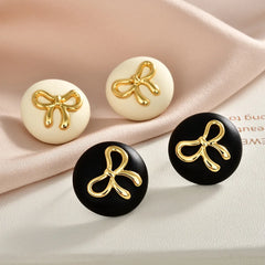French Hepburn-style Round Stud Earrings Bowknot Black Retro Earrings Sweet Fashionable Elegant and High-end Ear Accessories