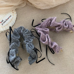 Fashion Ribbon Bowknot Solid Color Winter Hair Clips for Girls Trendy Elegant Banana Clips for Women Ladies Hair Accessories